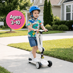 2-in-1 Sit & Scoot folding scooter with flip-down seat and light-up wheels for kids ages 3 to 10