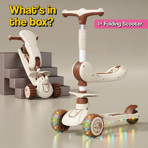 2-in-1 Sit & Scoot folding scooter with flip-down seat and light-up wheels for kids ages 3-10