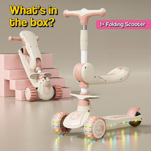 2-in-1 Sit & Scoot folding scooter for kids ages 3 to 10 with flip-down seat and light-up wheels