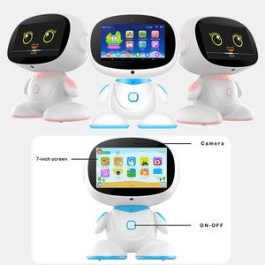AI-powered STEM learning robot with 7-inch screen, interactive educational apps, camera, and on-off button for kids age 6+