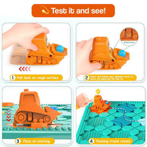 Build-A-Path Logic Puzzle game set with bulldozer, track pieces, and 118 challenge cards for STEM learning