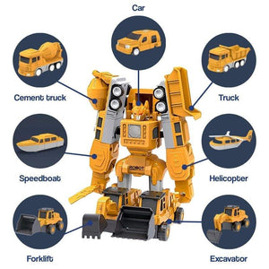Click & Snap Magnetic Transformer Construction Set with colorful magnetic pieces forming vehicles and robot shapes
