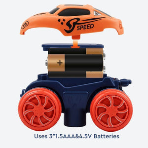 Orange LED race car with red wheels and battery compartment for Anti-Gravity Race Track toy