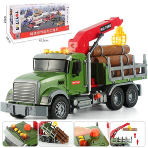 Oversized timber transport toy truck with crane, lights, and music for kids aged 4-6