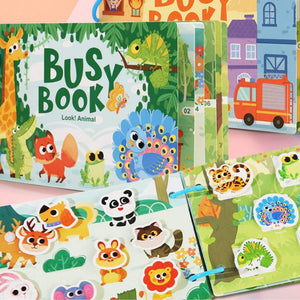 Early Education Busy Book with reusable stickers and themed puzzles for kids aged 4-6 years