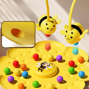 Children playing with colorful bee honey collecting magnetic toy promoting teamwork and coordination