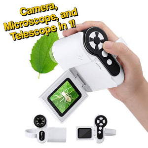 3-in-1 PocketScope handheld digital microscope with 1000× magnification and built-in color LCD screen for kids' scientific exploration
