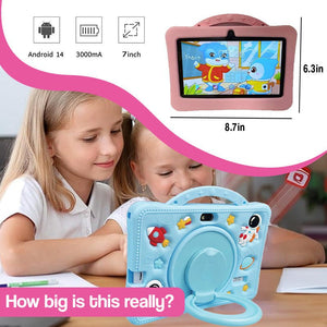 Shockproof learning tablet with 7-inch HD screen, astronaut case, and educational apps for kids ages 2-6.