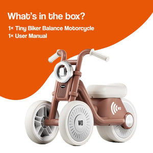 Tiny Biker Anti-Tip Light kids balance motorcycle with silent EVA wheels and comfy seat for ages 1-6