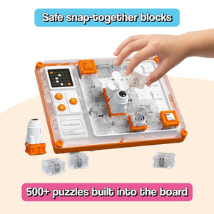 STEM circuit puzzle board with astronaut figure, fan, projector, and 500 built-in puzzles for kids ages 3+