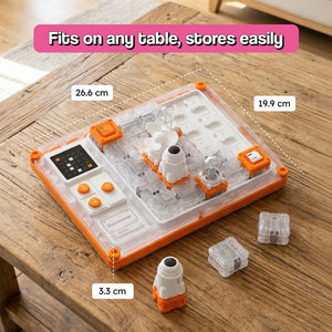 STEM circuit puzzle board for kids with light-up astronaut, fan, and projector, USB rechargeable and educational toy