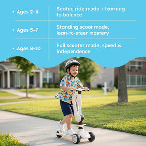 2-in-1 Sit & Scoot folding scooter with flip-down seat and light-up wheels for kids aged 3 to 10