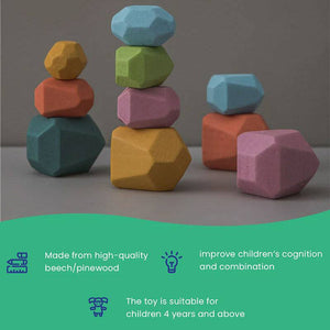Colorful wooden stones stacking toy blocks for kids creativity and skill development