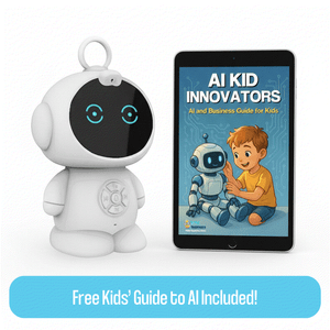 TalkTime Mini AI Learning Robot with free kids' AI guide, interactive STEM educational toy with voice recognition and storytelling features.