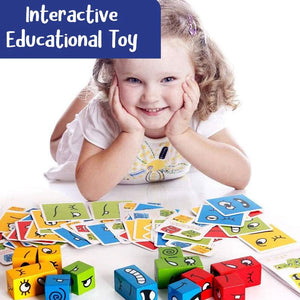 Colorful wooden expression puzzle building blocks game for kids development