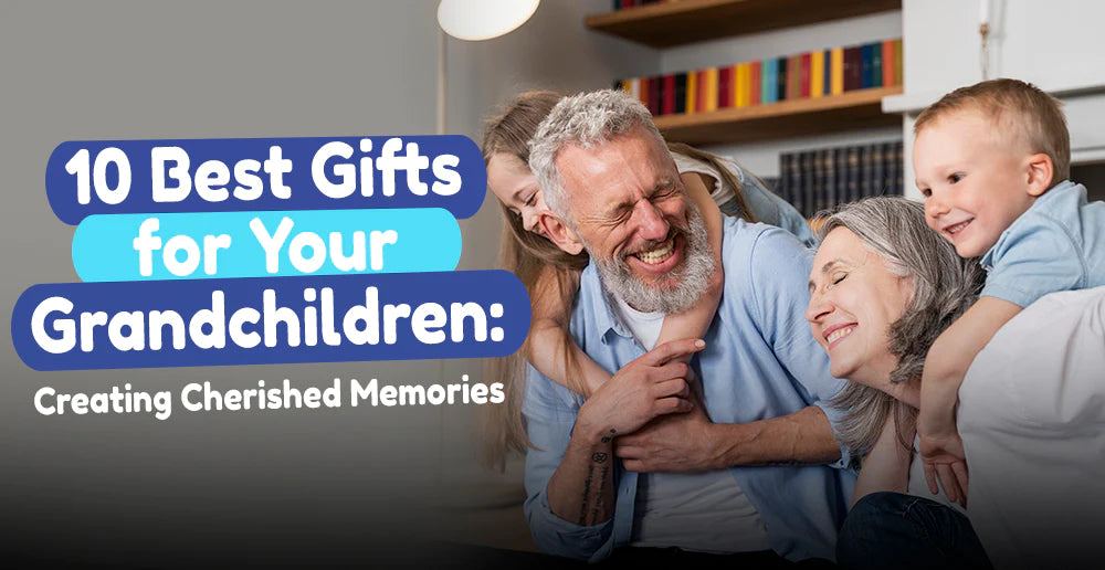 Happy grandparents and grandchildren laughing together, promoting the 10 best gifts for your grandchildren to create cherished memories.