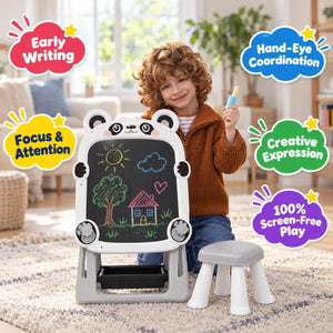 Foldable Double-Sided Kids Art Easel with Stool
