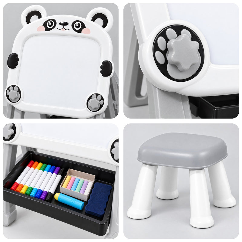 Foldable Double-Sided Kids Art Easel with Stool