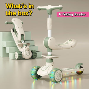 2-in-1 Sit & Scoot folding scooter for kids ages 3-10 with flip-down seat and light-up wheels