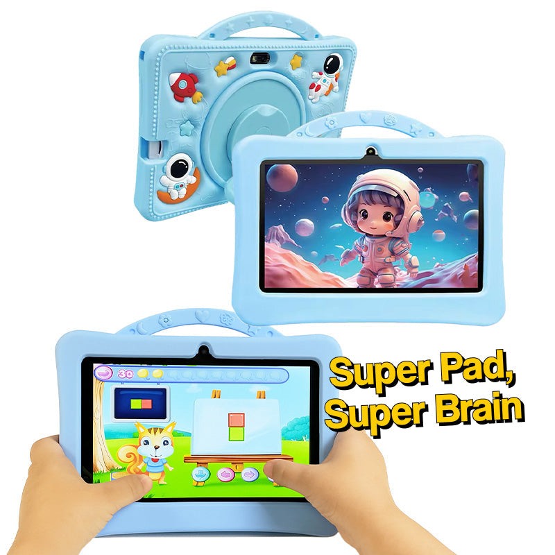Blue shockproof learning tablet with astronaut case, kid-friendly educational apps, and a 7-inch HD screen for ages 2-6.