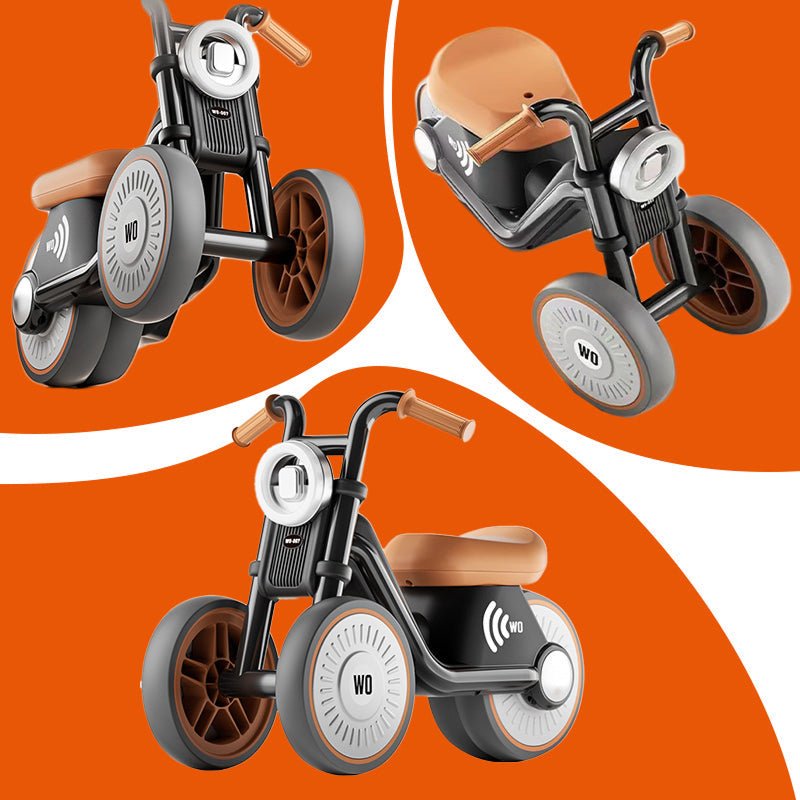 Tiny Biker Anti-Tip Light & Sound Motorcycle for toddlers with anti-tip design, silent EVA wheels, and comfy seat, ideal for ages 1-6.