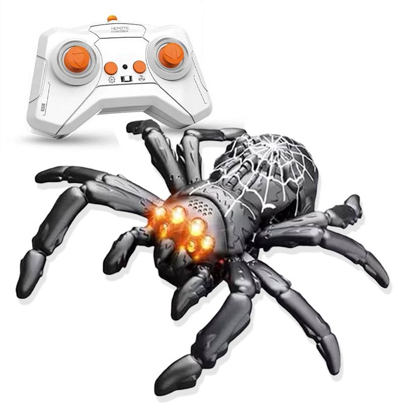 2-in-1 climbing and crawling RC spider toy with remote control and light-up eyes on wall