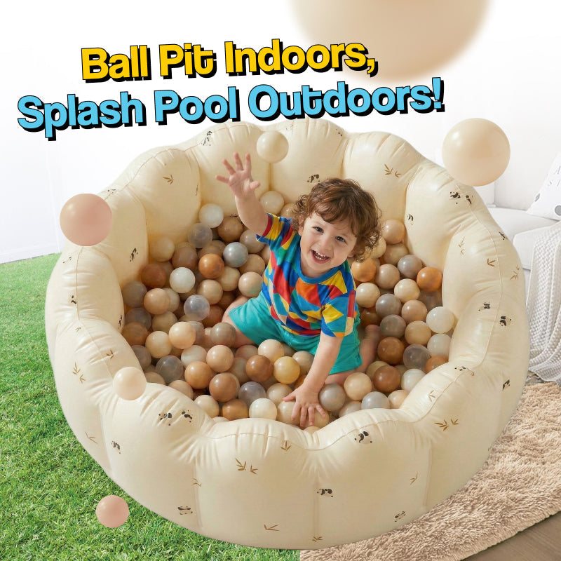 Pop-Up Ball Pit with 100 balls for toddlers, tall walls to contain balls, easy to clean, doubles as outdoor splash pool, safe for children 6 months and up