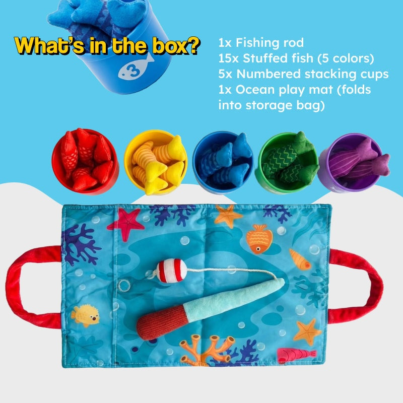Little Fisherman Fishing Set with velcro fish and stacking cups for toddlers ages 6 months to 2 years
