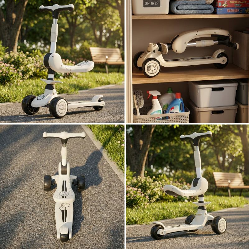 2-in-1 Sit & Scoot folding scooter with flip-down seat and light-up wheels for kids ages 3 to 10