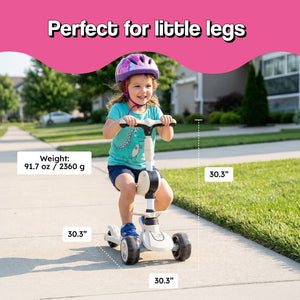 2-in-1 Sit & Scoot folding scooter for kids ages 3-10 with flip-down seat, light-up wheels, adjustable handlebar, and foldable design