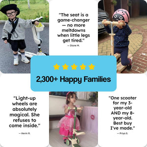 2-in-1 Sit & Scoot folding scooter with flip-down seat and light-up wheels for kids ages 3 to 10