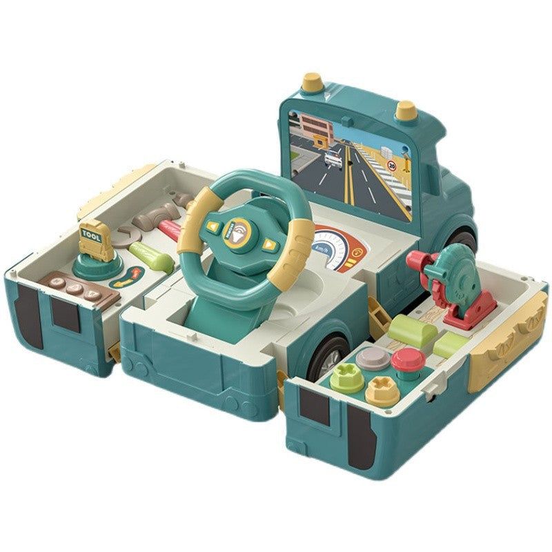 2-in-1 Driver & Builder Workshop Bus toy with fold-out mechanic's workshop and play tools for kids aged 3+