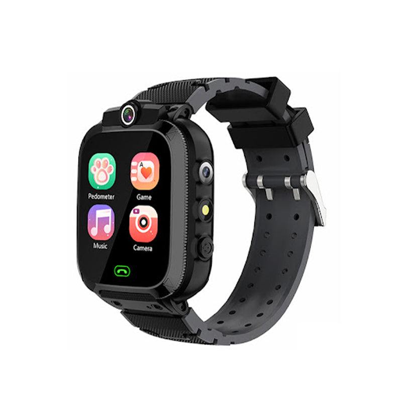 Kids multi-purpose smartwatch with camera, pedometer, music player, and games in black color