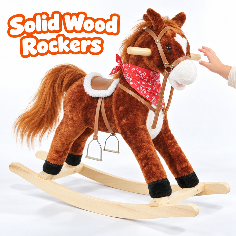 Plush Rocking Pony with Solid Wood Rockers