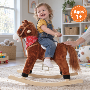Plush Rocking Pony with Solid Wood Rockers